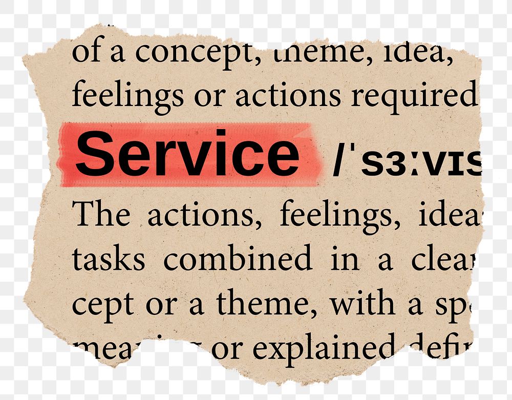 Service png word sticker, torn paper dictionary, transparent background