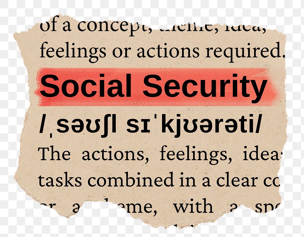 Social security png word sticker, torn paper dictionary, transparent background