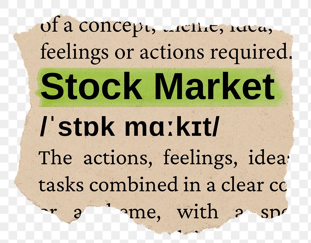 Stock market png word sticker, torn paper dictionary, transparent background