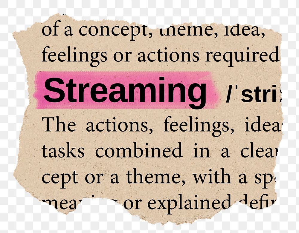 Streaming png word sticker, torn paper dictionary, transparent background