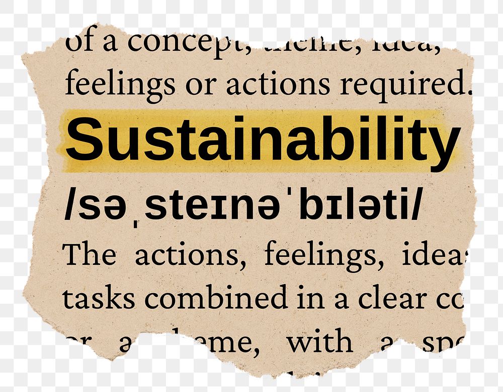 Sustainability png word sticker, torn paper dictionary, transparent background