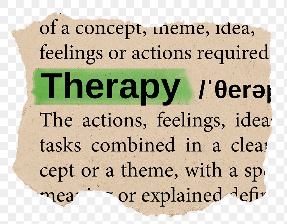 Therapy png word sticker, torn paper dictionary, transparent background