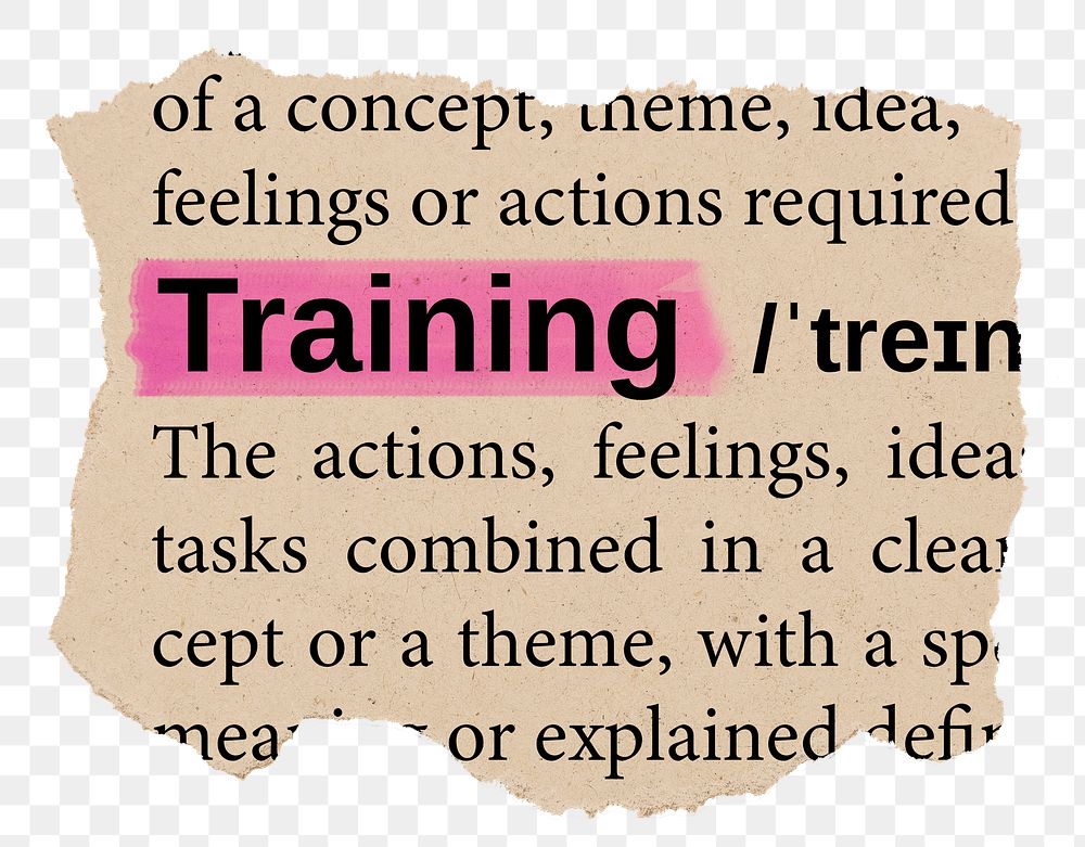 Training png word sticker, torn paper dictionary, transparent background