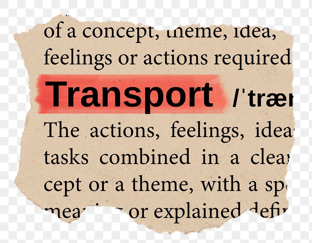 Transport png word sticker, torn paper dictionary, transparent background