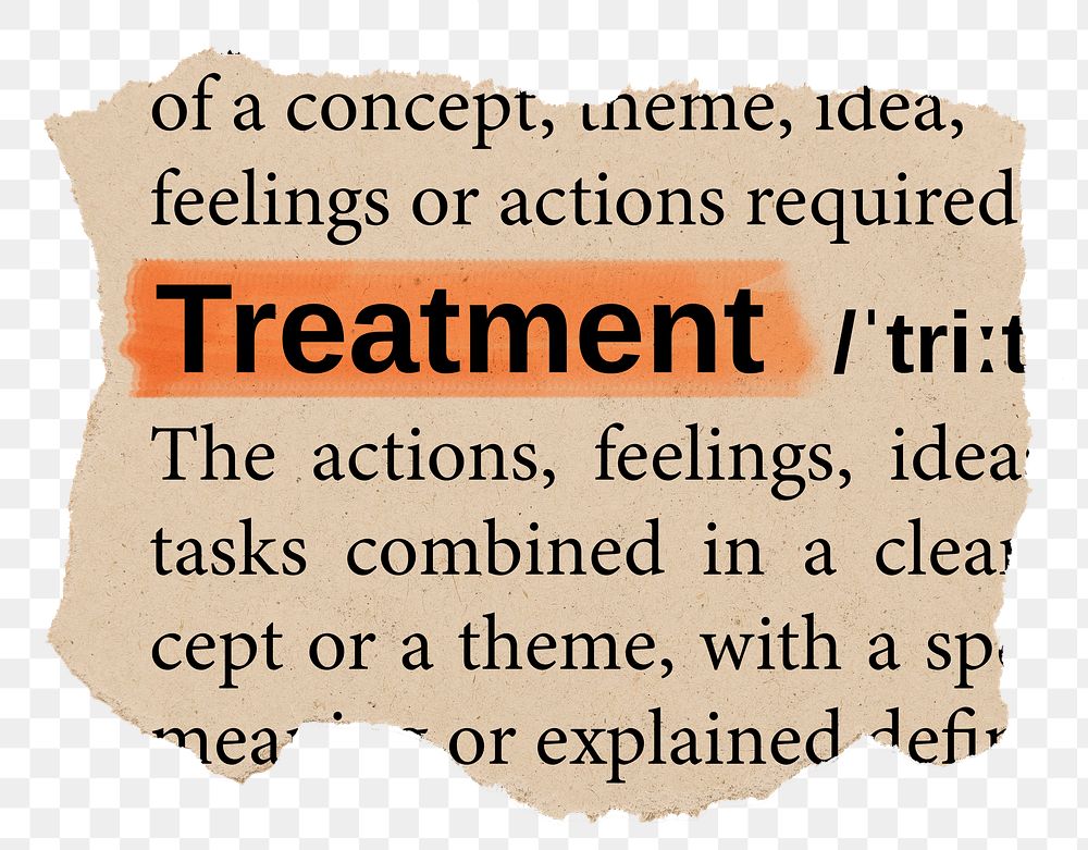 Treatment png word sticker, torn paper dictionary, transparent background