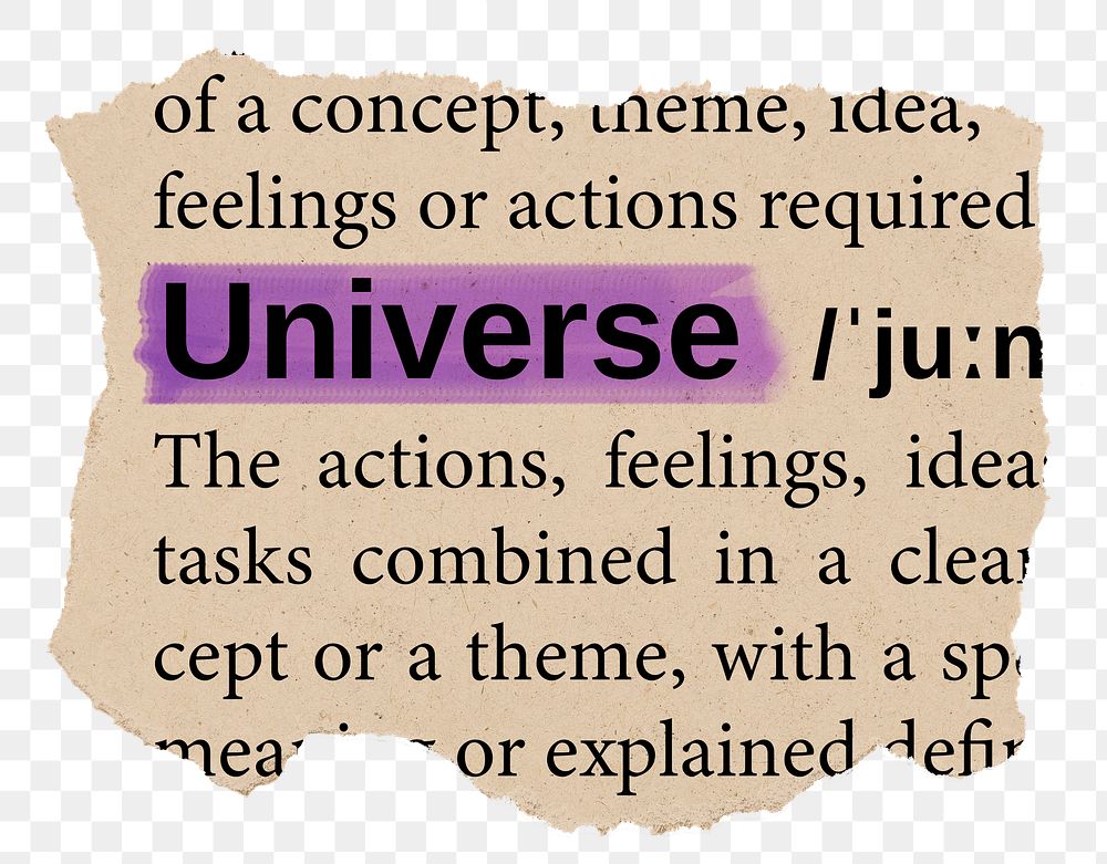 Universe png word sticker, torn paper dictionary, transparent background