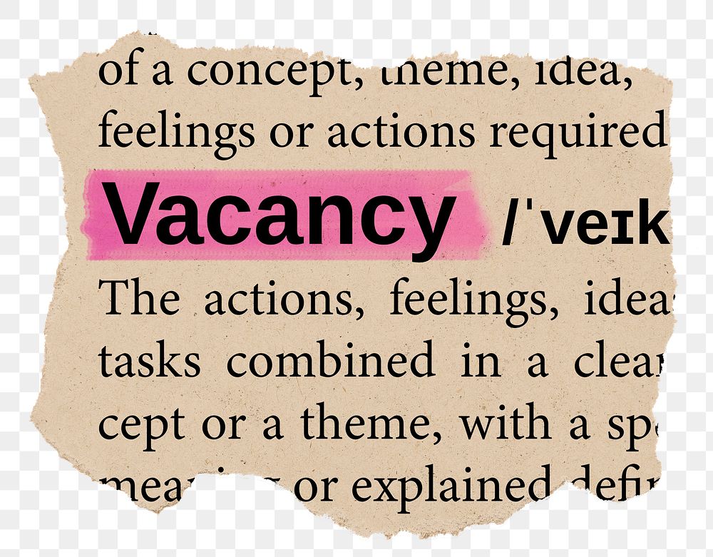 Vacancy png word sticker, torn paper dictionary, transparent background