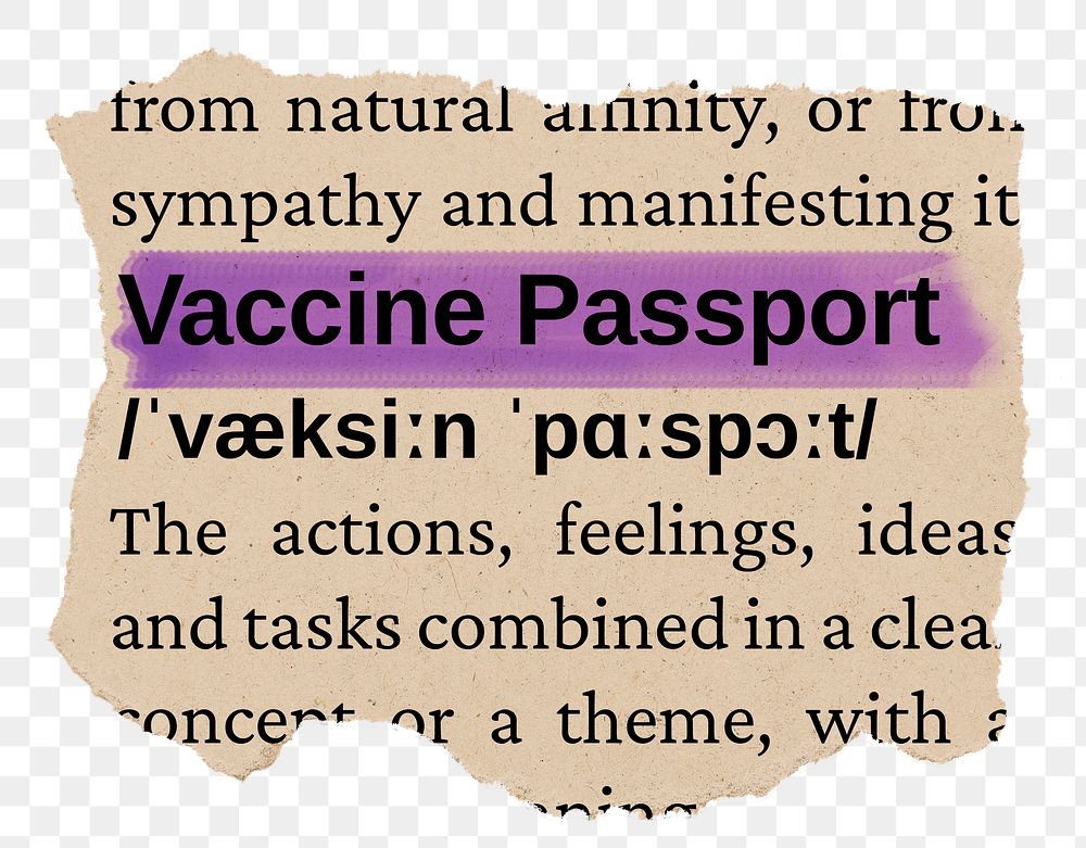 Vaccine passport png word sticker, torn paper dictionary, transparent background