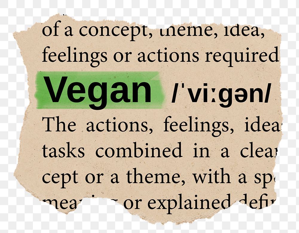 Vegan png word sticker, torn paper dictionary, transparent background