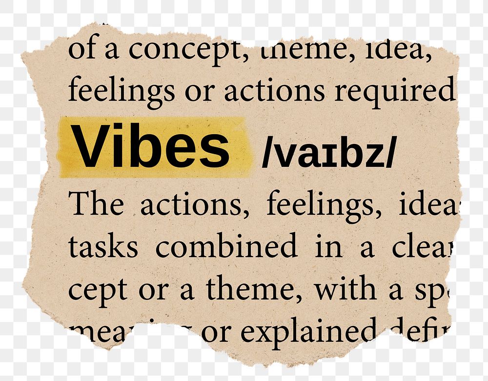 Vibes png word sticker, torn paper dictionary, transparent background