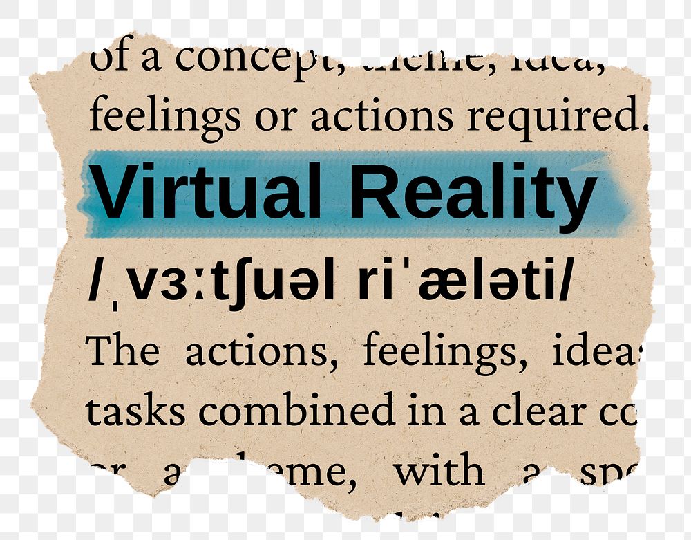 Virtual reality png word sticker, torn paper dictionary, transparent background