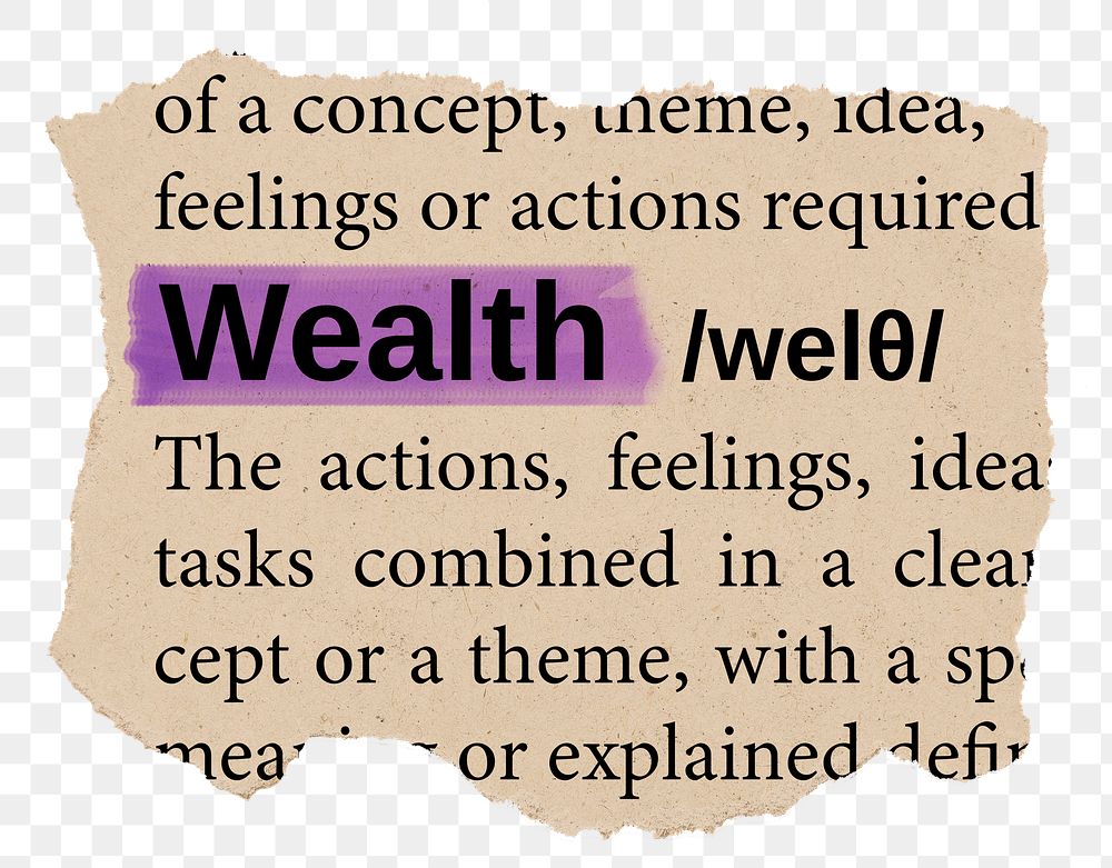 Wealth png word sticker, torn paper dictionary, transparent background