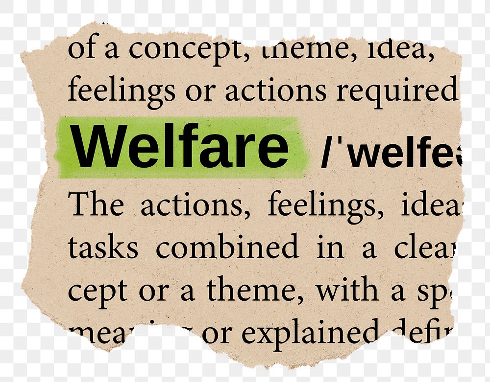 Welfare png word sticker, torn paper dictionary, transparent background