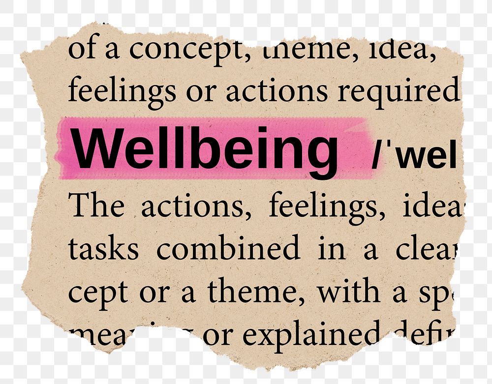 Wellbeing png word sticker, torn paper dictionary, transparent background