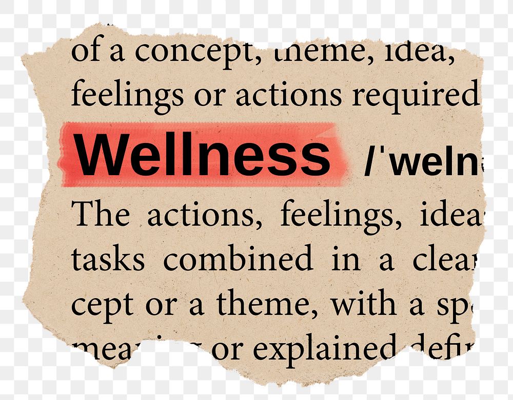 Wellness png word sticker, torn paper dictionary, transparent background