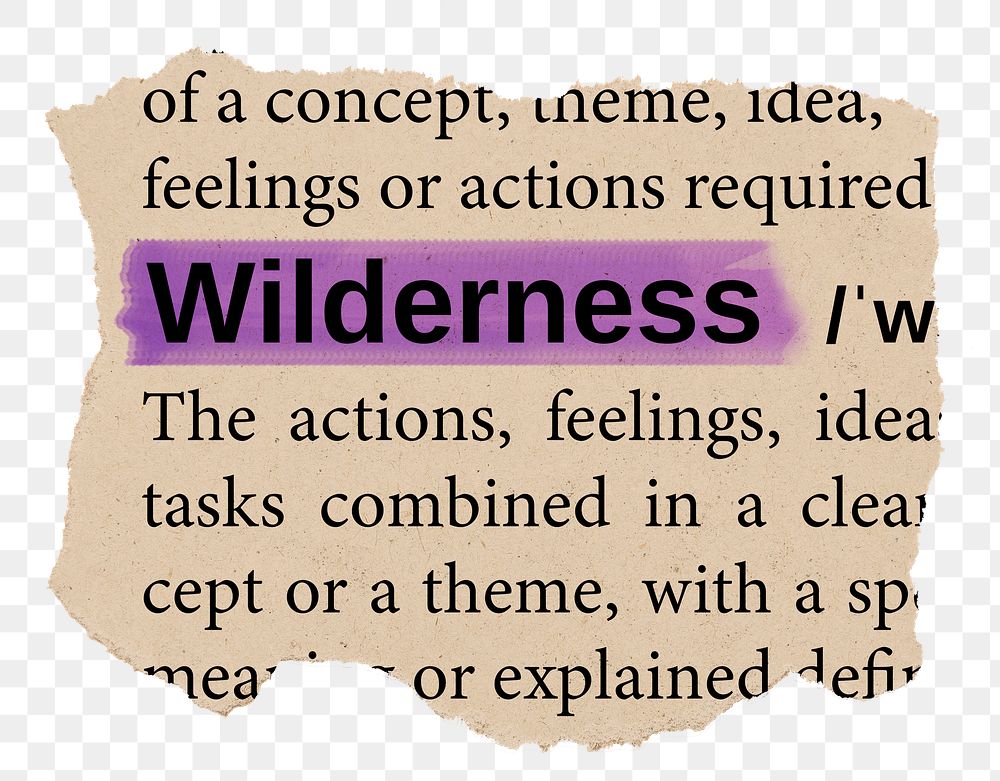 Wilderness png word sticker, torn paper dictionary, transparent background
