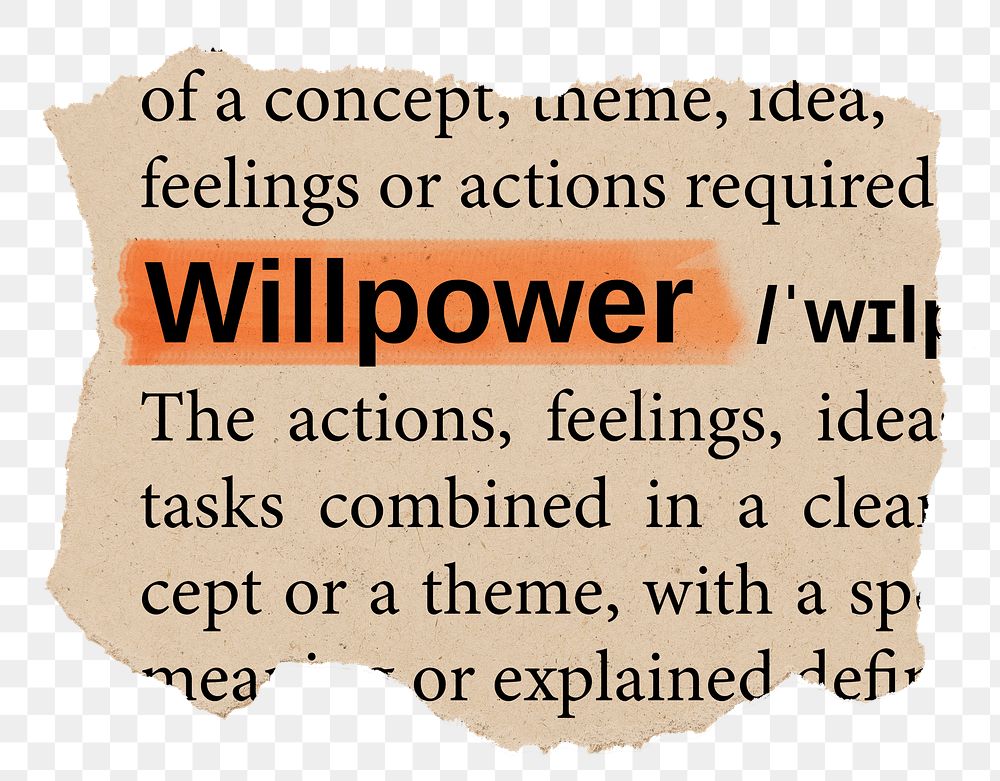 Willpower png word sticker, torn paper dictionary, transparent background