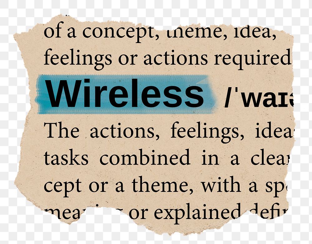 Wireless png word sticker, torn paper dictionary, transparent background