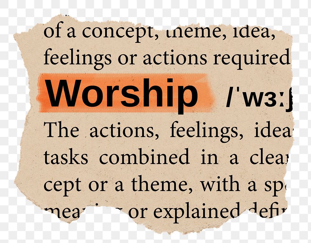 Worship png word sticker, torn paper dictionary, transparent background