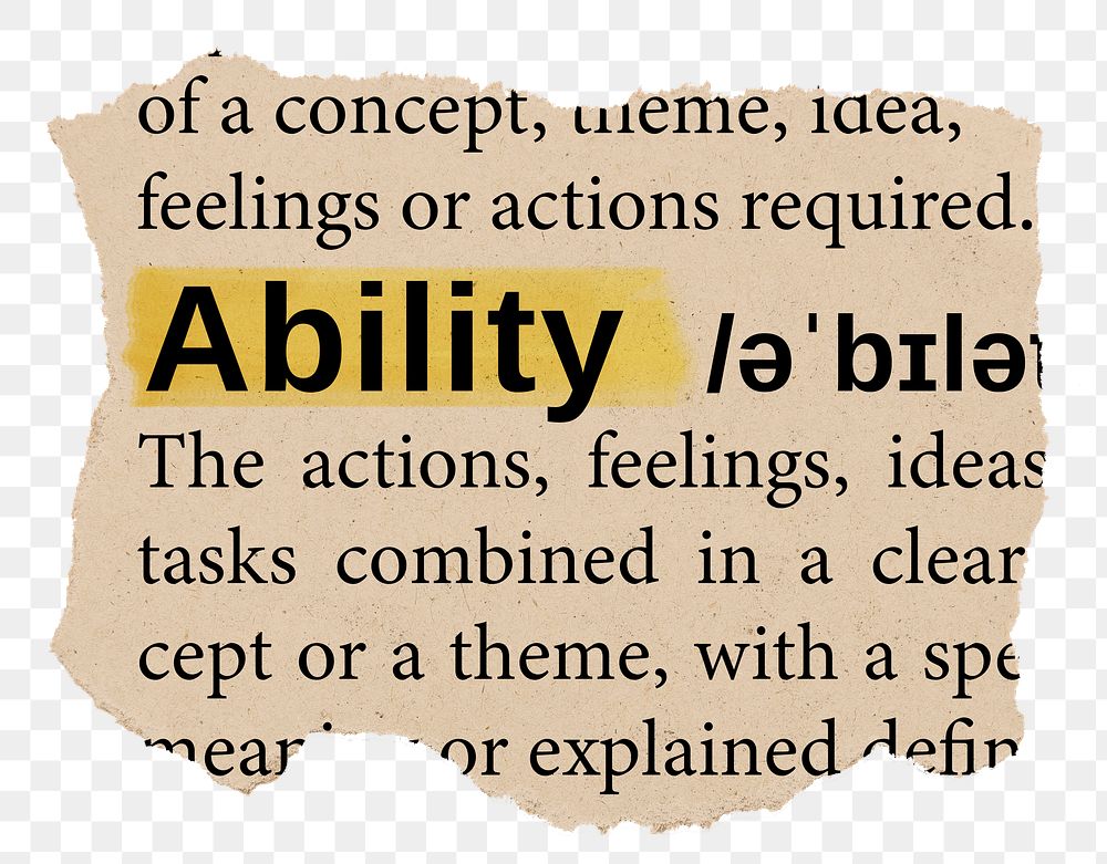 Ability png word sticker, torn paper dictionary, transparent background