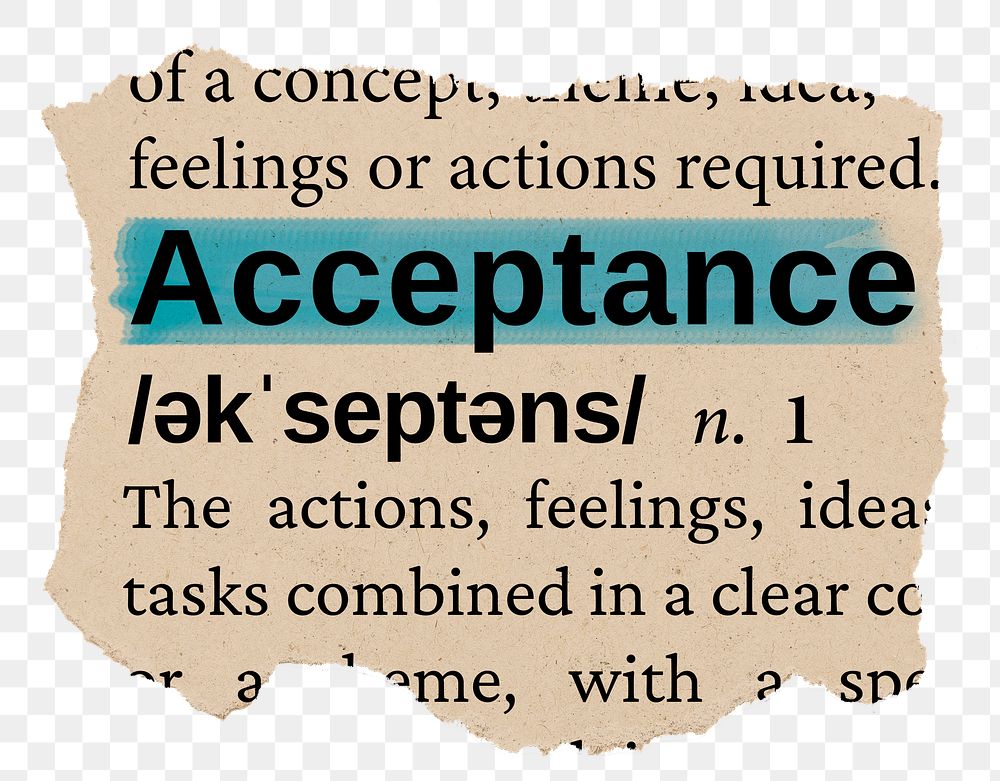 Acceptance png word sticker, torn paper dictionary, transparent background