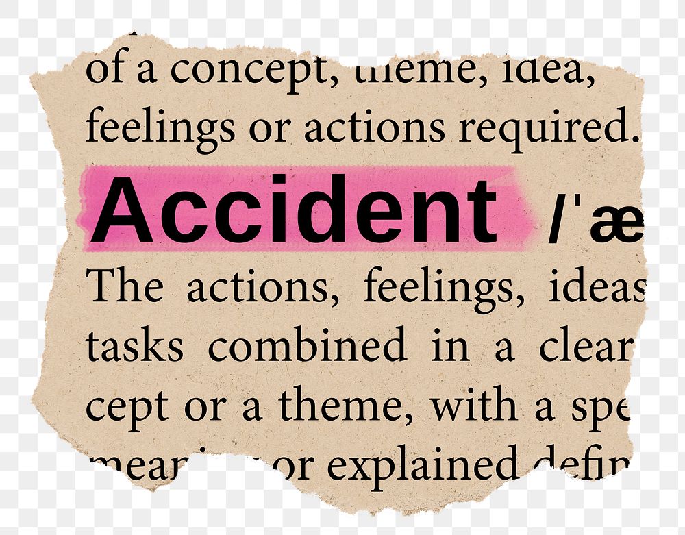 Accident png word sticker, torn paper dictionary, transparent background
