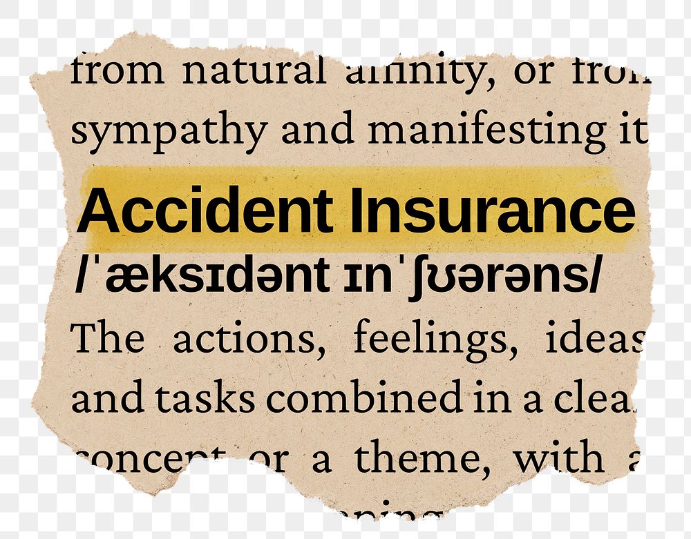 Accident insurance png word sticker, torn paper dictionary, transparent background