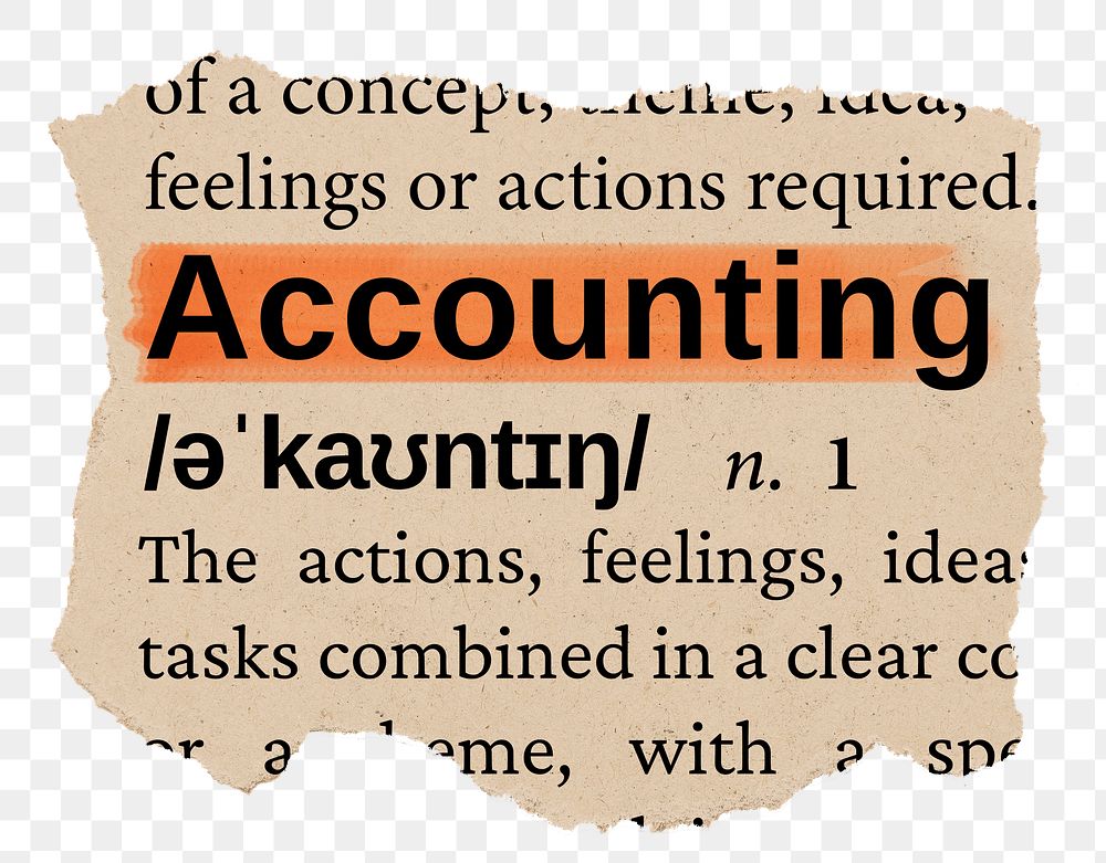 Accounting png word sticker, torn paper dictionary, transparent background