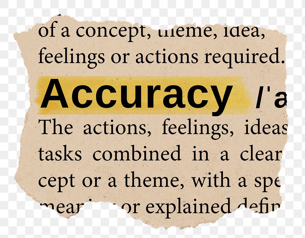 Accuracy png word sticker, torn paper dictionary, transparent background
