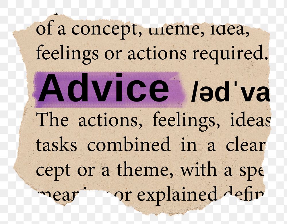 Advice png word sticker, torn paper dictionary, transparent background