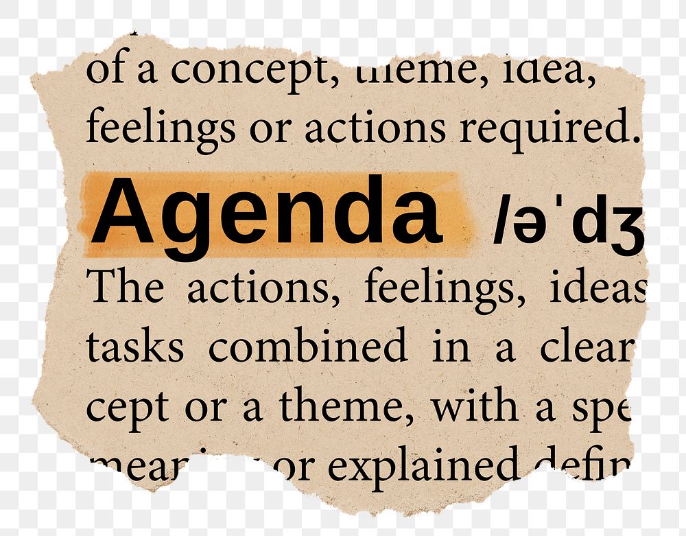 Agenda png word sticker, torn paper dictionary, transparent background