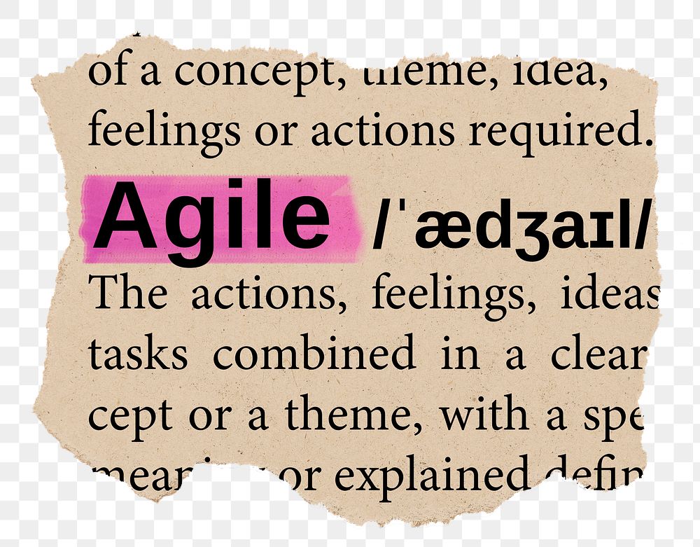 Agile png word sticker, torn paper dictionary, transparent background