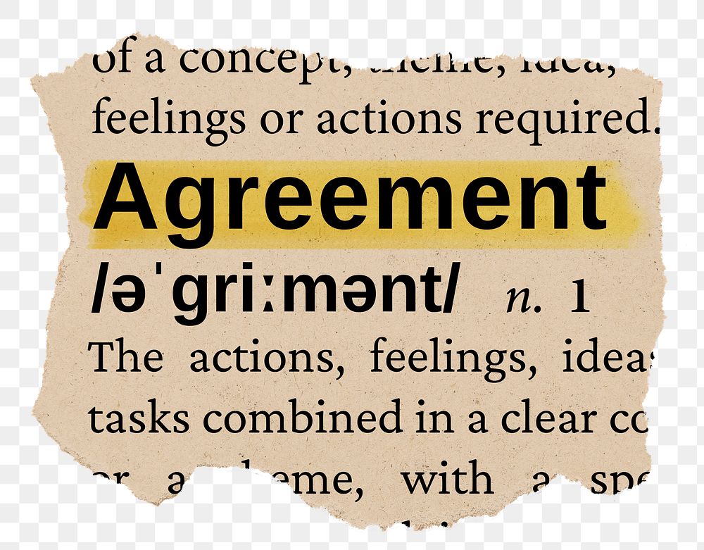 Agreement png word sticker, torn paper dictionary, transparent background