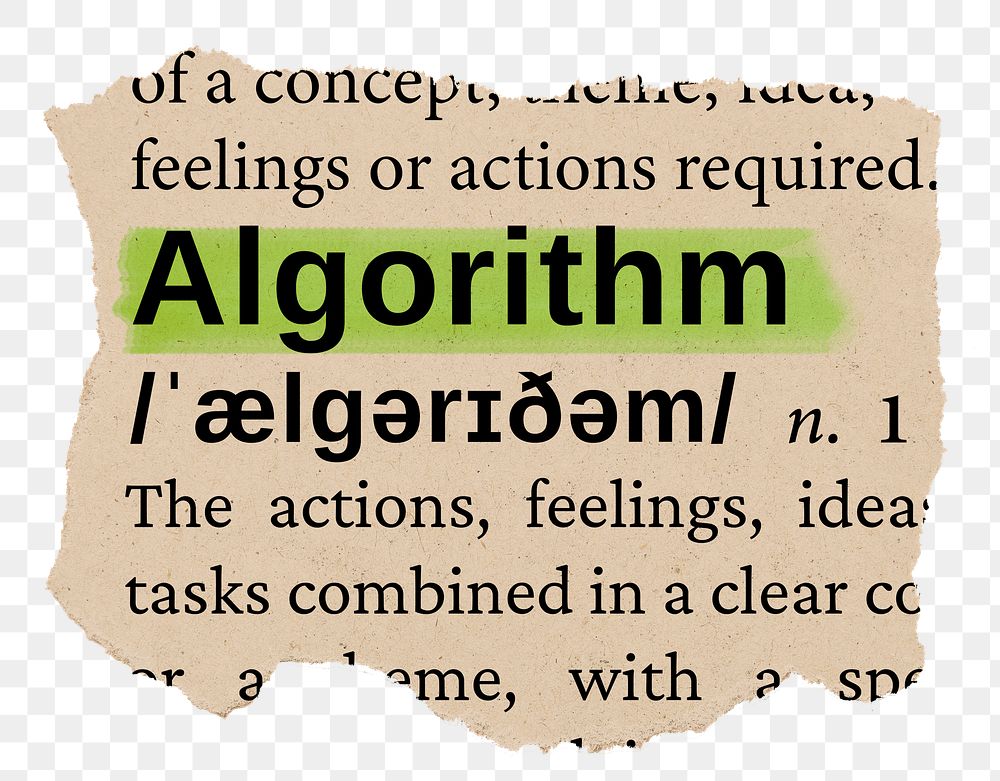 Algorithm png word sticker, torn paper dictionary, transparent background