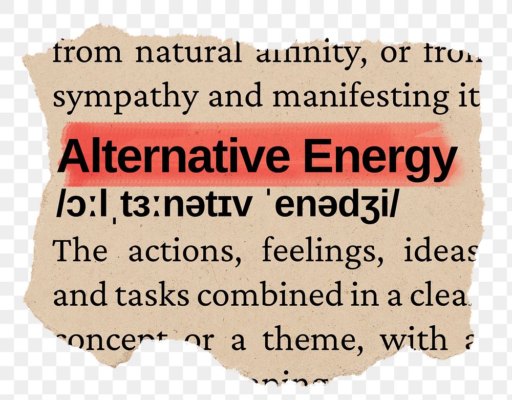 Alternative energy png word sticker, torn paper dictionary, transparent background