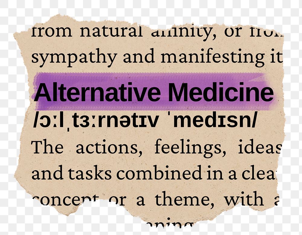 Alternative medicine png word sticker, torn paper dictionary, transparent background