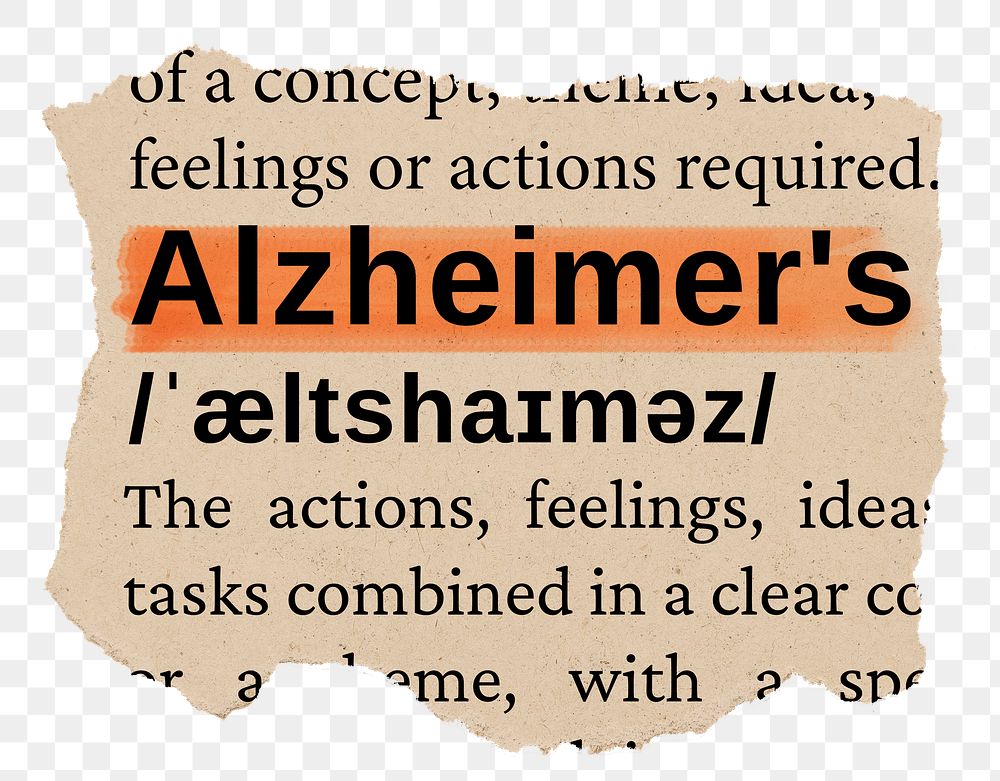 Alzheimer's png word sticker, torn paper dictionary, transparent background