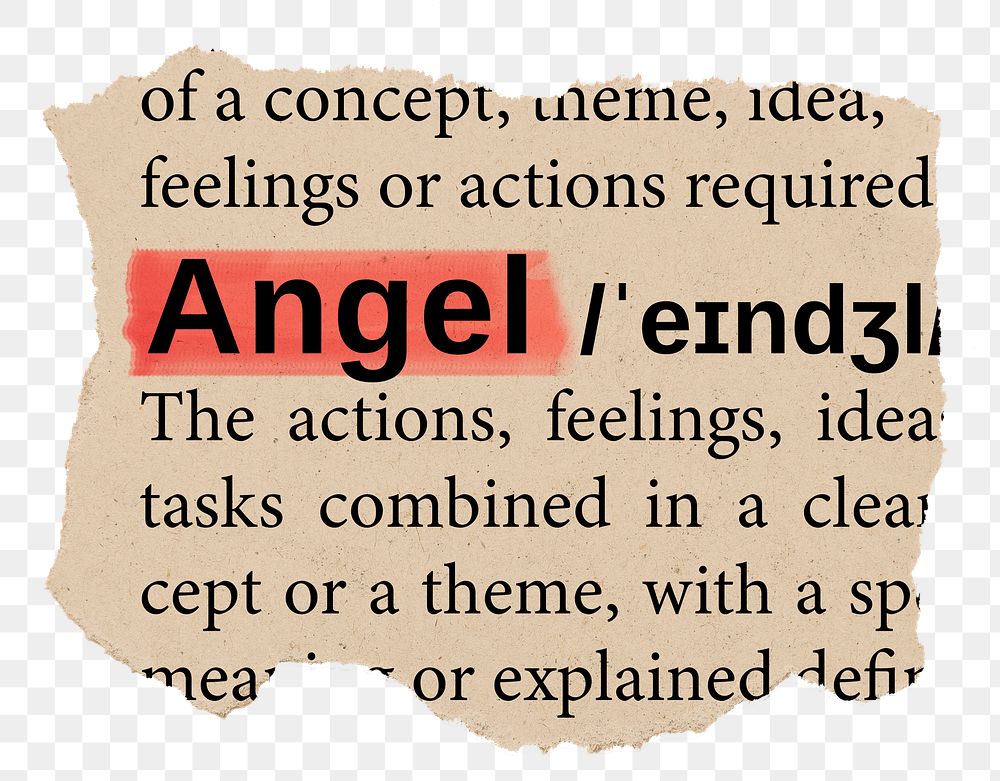 Angel png word sticker, torn paper dictionary, transparent background