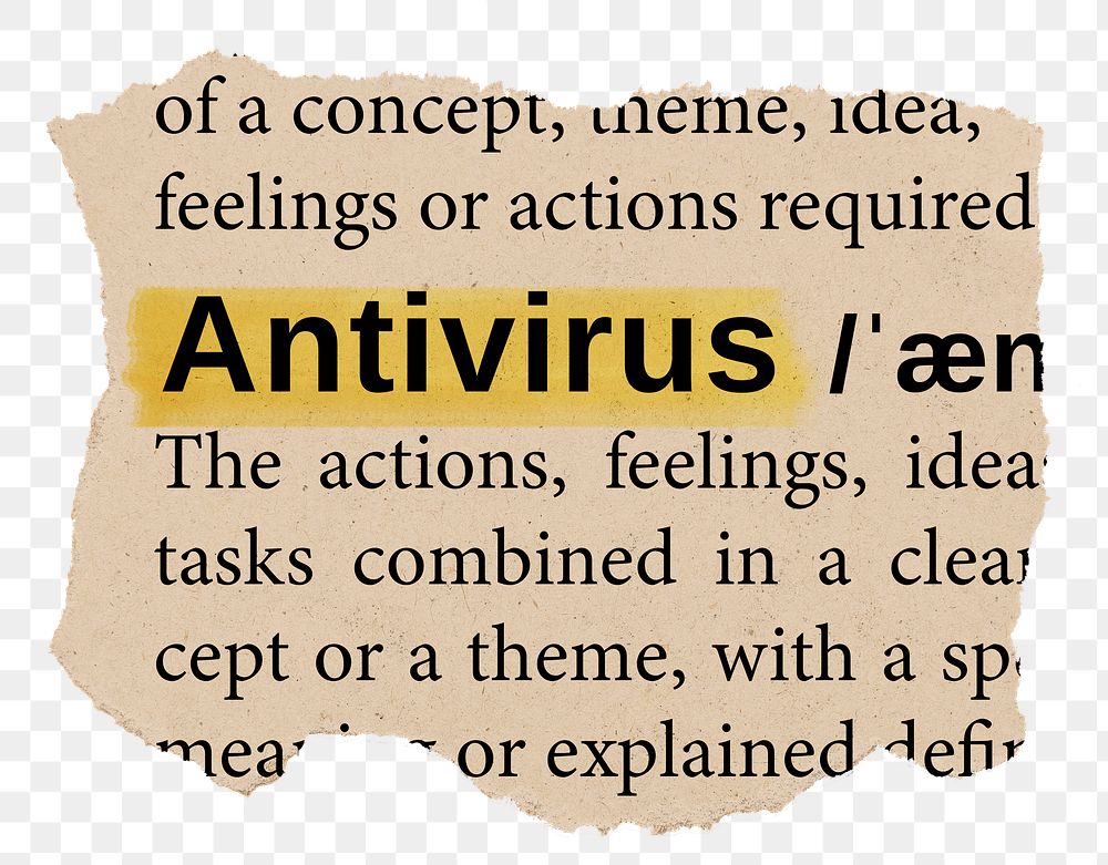 Antivirus png word sticker, torn paper dictionary, transparent background
