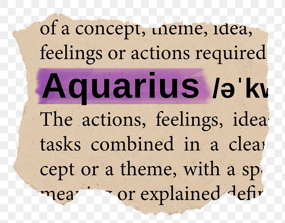 Aquarius png word sticker, torn paper dictionary, transparent background