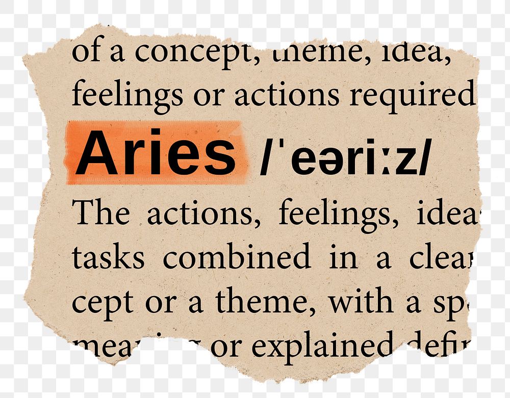 Aries png word sticker, torn paper dictionary, transparent background