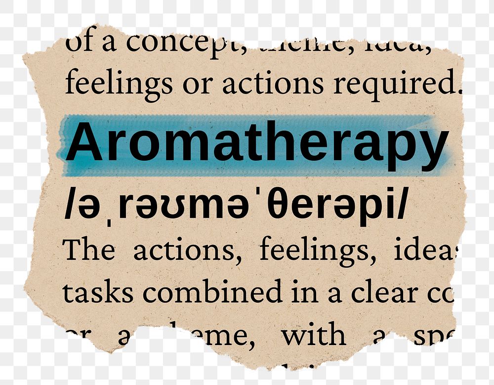 Aromatherapy png word sticker, torn paper dictionary, transparent background