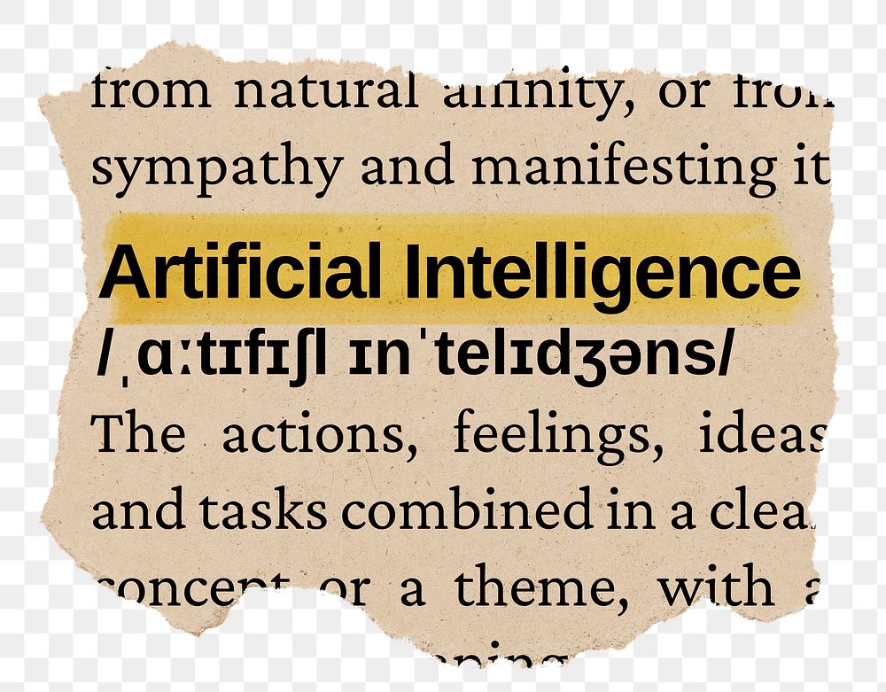 Artificial intelligence png word sticker, torn paper dictionary, transparent background