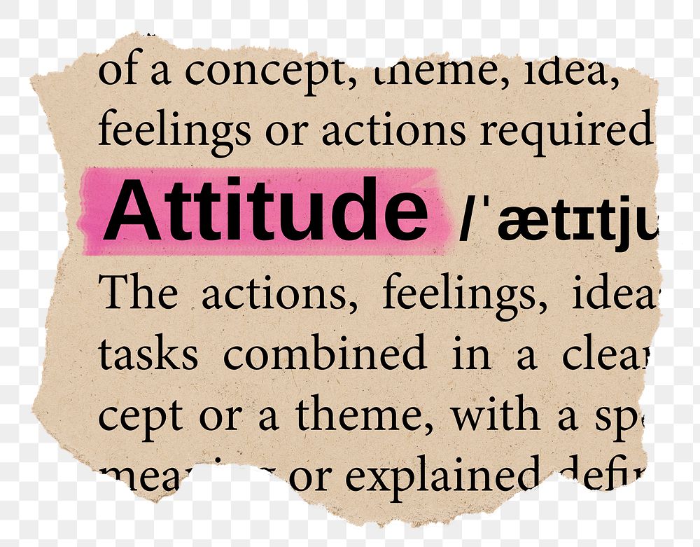 Attitude png word sticker, torn paper dictionary, transparent background