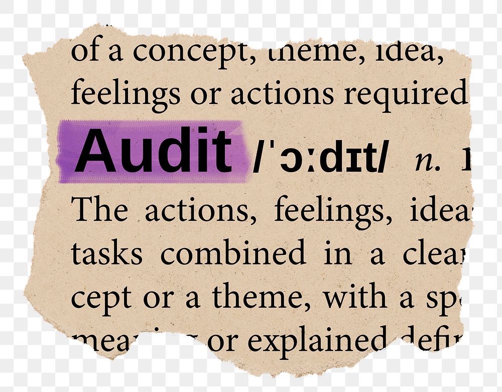 Audit png word sticker, torn paper dictionary, transparent background