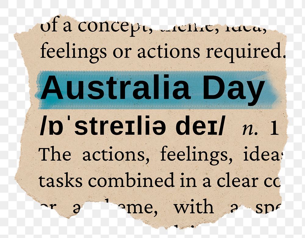 Australia Day png word sticker, torn paper dictionary, transparent background