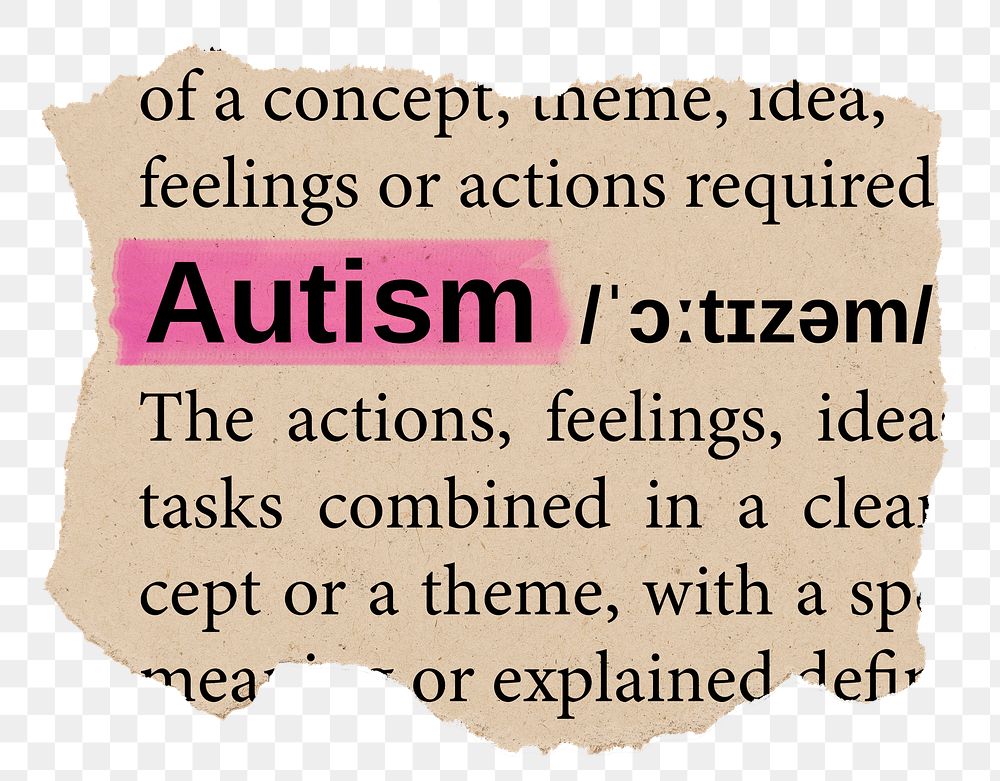 Autism png word sticker, torn paper dictionary, transparent background