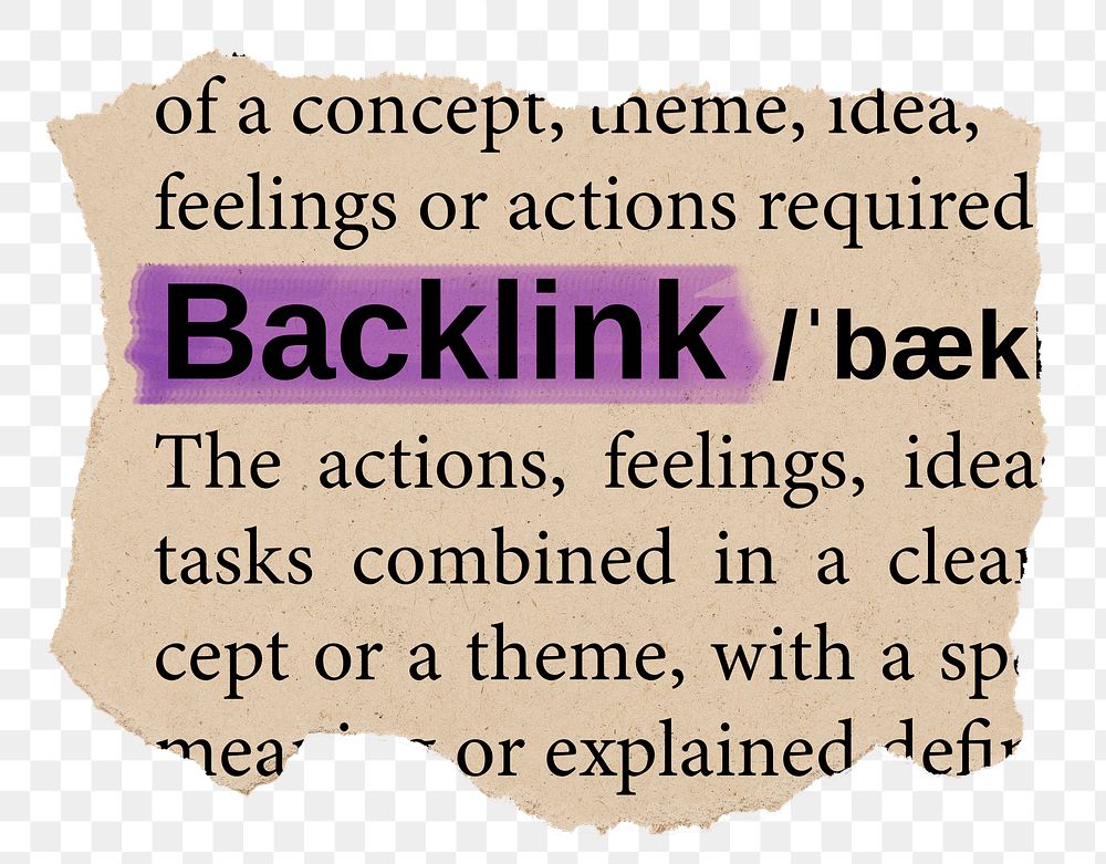 Backlink png word sticker, torn paper dictionary, transparent background