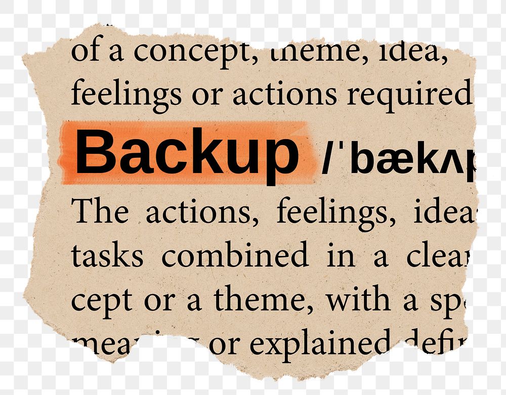 Backup png word sticker, torn paper dictionary, transparent background