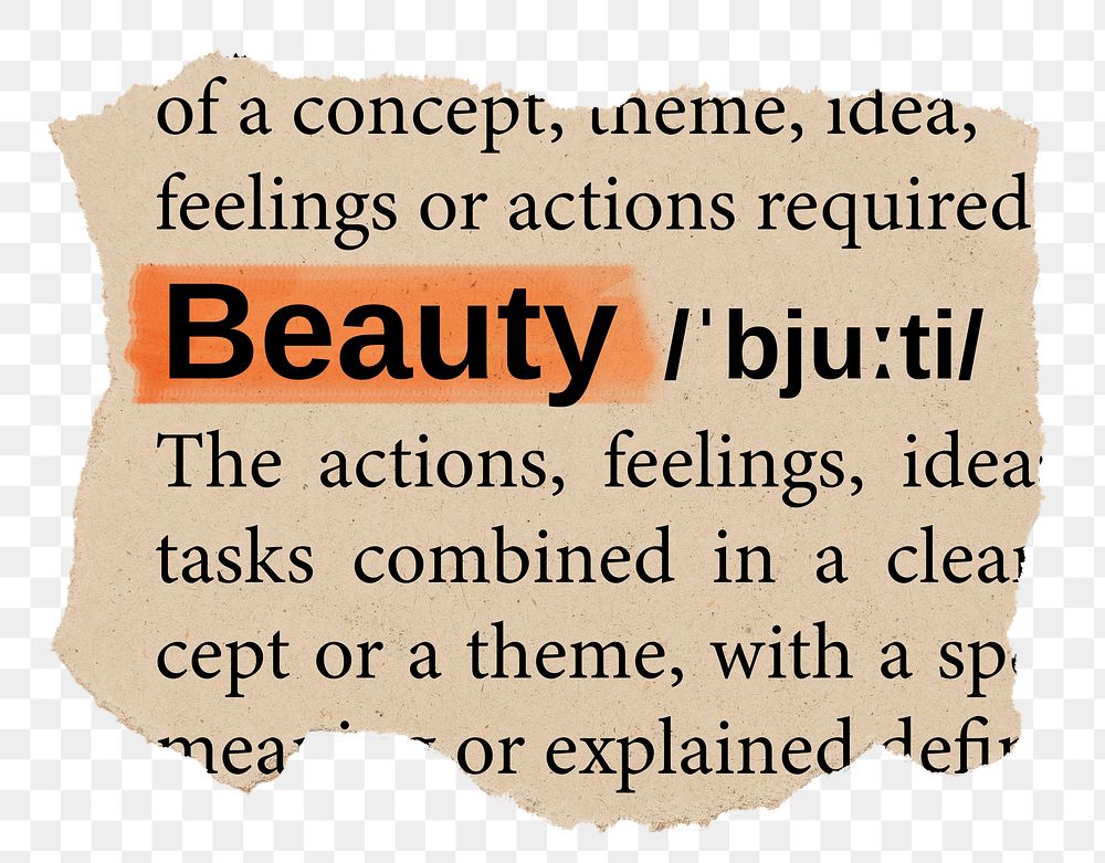 Beauty png word sticker, torn paper dictionary, transparent background